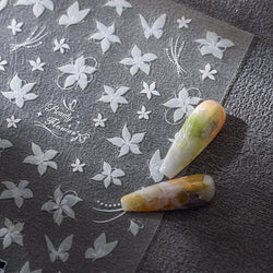Pure White Lily Petals Flower Butterfly Branch Leaves Line Minimalist Self Adhesive Nail Art Decorations Sticker Manicure Decals (ONLINE ORDER ONLY)