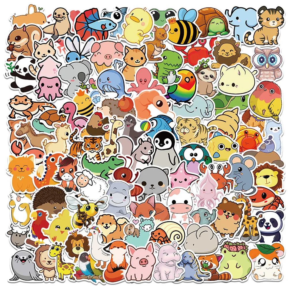 10/30/50/100PCS Mix Cute Animal Cartoon Stickers Aesthetic Waterproof Guitar Skateboard Laptop Graffiti Stickers Kid Classic Toy (Online Order Only)
