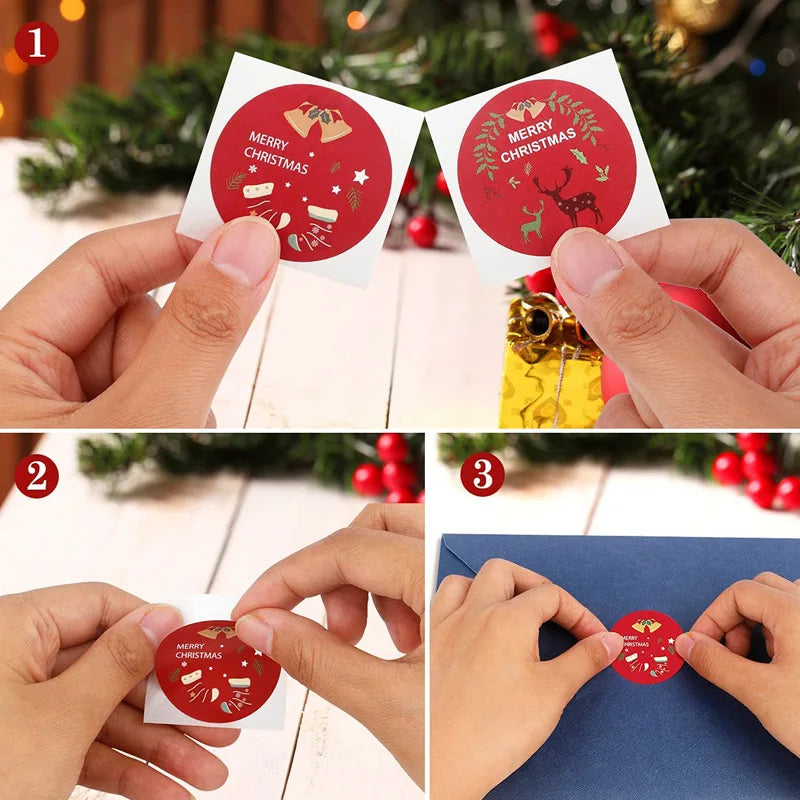 500Pcs/Roll Merry Christmas roll Self-Adhesive Label Sealing Decorative Stickers Office Stationery (ONLINE ORDER ONLY)