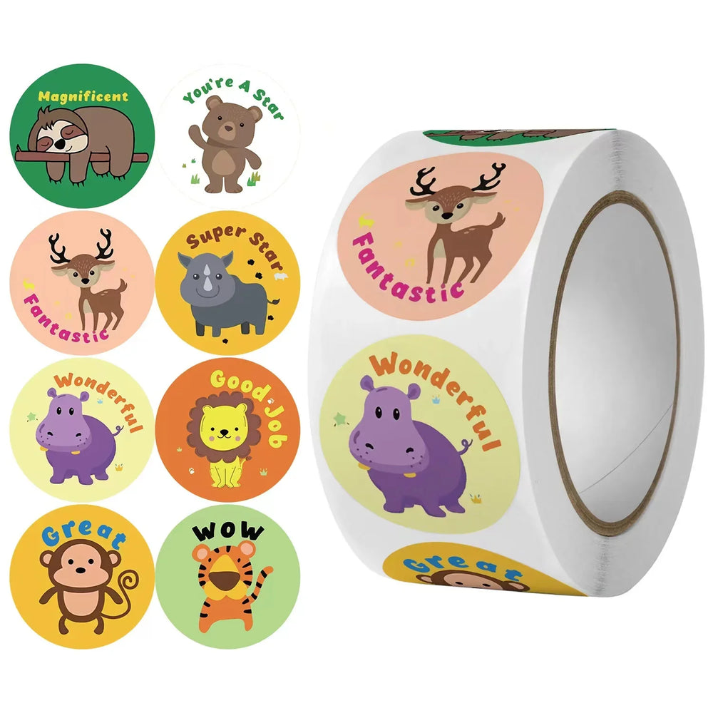 100-500pcs Round Cartoon Toys Animal stickers for kids Teacher Reward Encourage Sticker Office Stationery for children (Online Order Only)