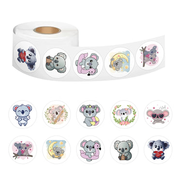 100-500pcs Cute Koala Bear Stickers Sealing Animal Kids Sticker Decor Circle Seal Label Birthday Reward Gift Stationery Sticker (Online Order Only)