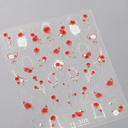 Rose Flower Bouquet Wreath Lace Green Leaves Beautiful Floret Heart Rich Adhesive Nail Art Decorations Stickers Manicure Decals (ONLINE ORDER ONLY)