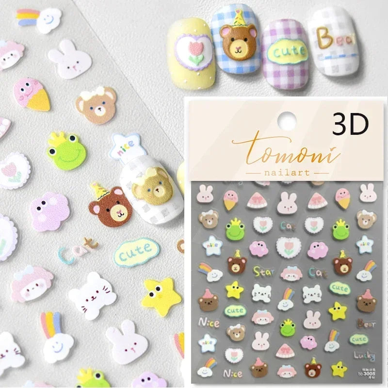 Charming Cherry's Cake Cute Bowknot Pink Blue Bear Flower Bouquet Strawberry Adhesive Nail Art Sticker Rhinestone Manicure Decal (Online Order Only)