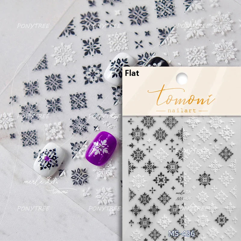 Chic Lavender Tulip Flower Bowknot Totem Center Symmetric Pattern Daisy Line Gird Self Adhesive Nail Art Stickers Manicure Decal (ONLINE ORDER ONLY)