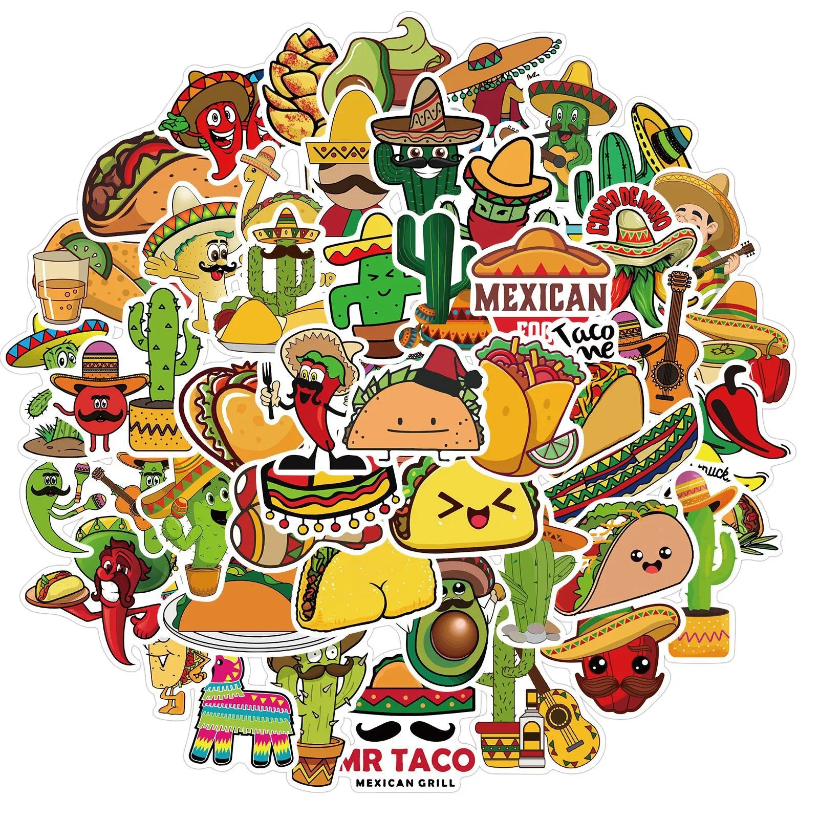 50pcs Mexican Food Graffiti Stickers for Helmet, Wall, DIY Decoration (ONLINE ORDER ONLY)