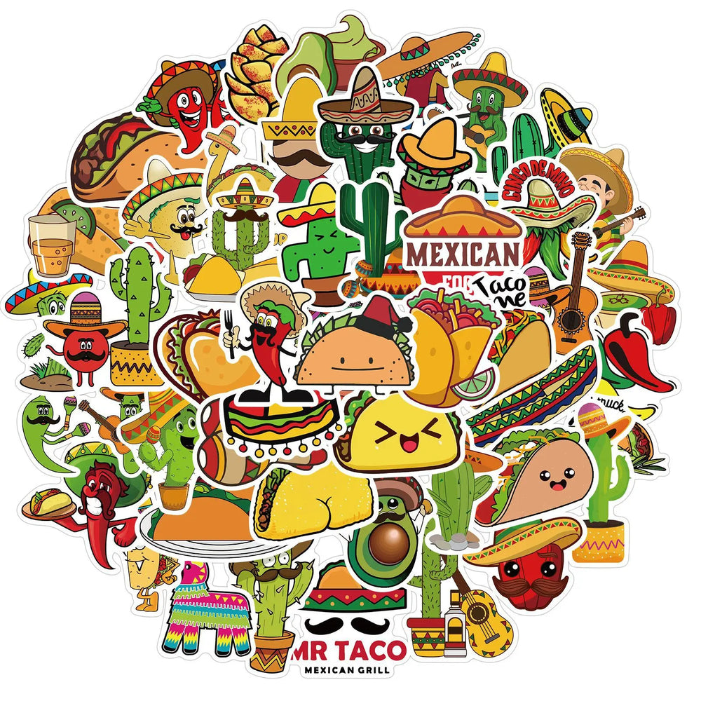 50pcs Mexican Food Graffiti Stickers for Helmet, Wall, DIY Decoration (ONLINE ORDER ONLY)