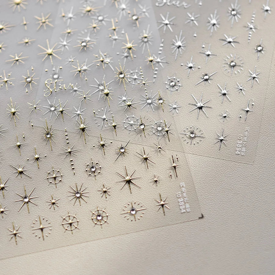 Gold Silver Star Laser Pink Colorful Glitter Starlight Sparkle Rhinestones Relief Nail Art Decorations Stickers Manicure Decals (ONLINE ORDER ONLY)