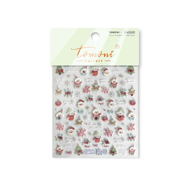 Apple Bear Bunny Snowman Winter Tree Bell Dog Self Adhesive Nail Art Stickers Snowflake Santa Claus Rhinestone Manicure Decals (ONLINE ORDER ONLY)