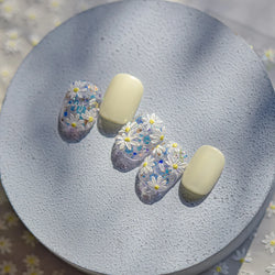 Cute Beige Yellow Pristine Fresh Daisy Flower 5D Shiny Soft Embossed Relief Charm Self Adhesive Nail Art Stickers Manicure Decal (ONLINE ORDER ONLY)