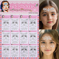 12Pcs 3D Stickers On The Face Rhinestone Makeup Bright Face Art Sticker Girl's Temporary Tattoo Rhinestone For Strasse Makeup &* (Online Order Only)
