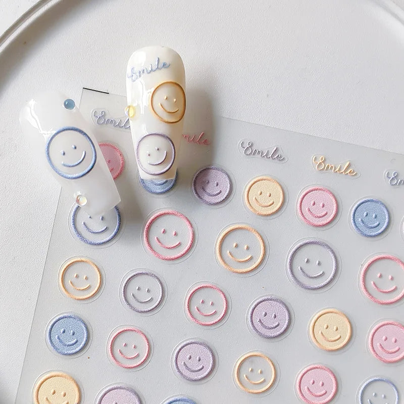 1PCS 5D Exquisite Smiling Face Nail Stickers Embossed Japanese Kawaii Macaron Nail Art Self-Adhesive Decorations Accessories DIY (Online Order Only)