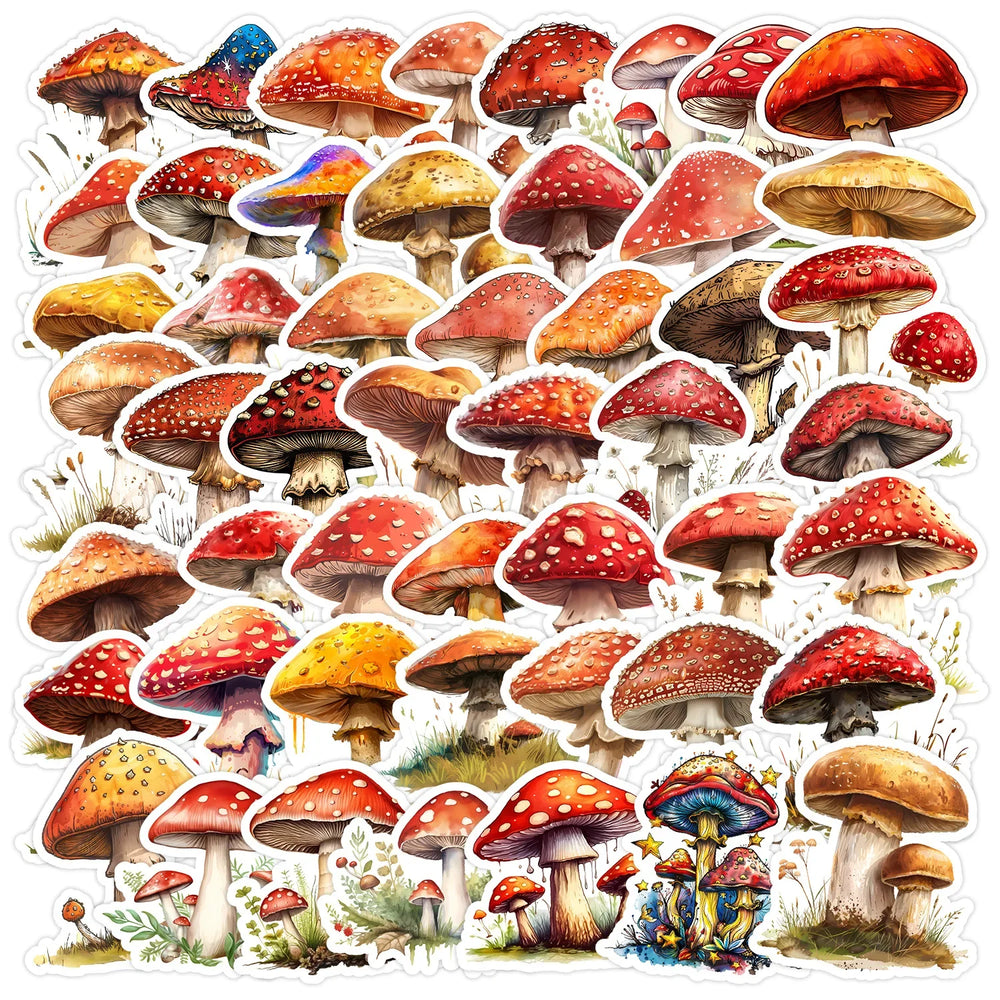 50Pcs Mushroom Cartoon Graffiti Stickers for Helmet, Wall, DIY Decoration (Online Order Only)