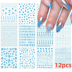 12PCS White Flowers Leaves 3D Nail Stickers Star/Moon/Sun Nail Art Decoration Decals Geometric Flower Stickers Nail Art Supplies (ONLINE ORDER ONLY)