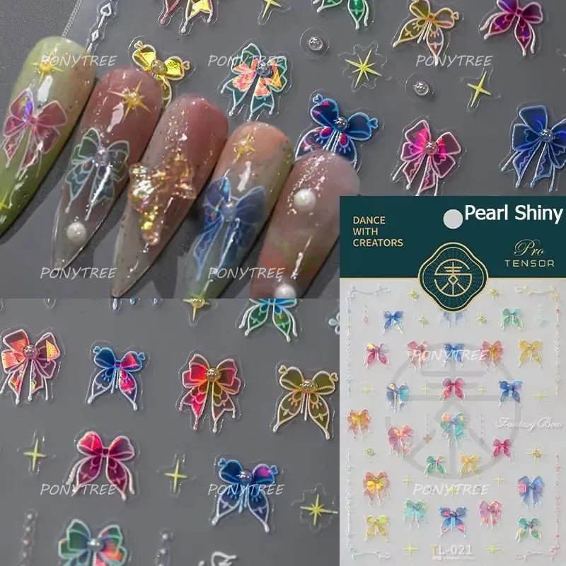 French Chic Blue Line Bowknot Fan Flower Leaves Butterfly Lace Frame Bell Shiny Self Adhesive Nail Art Stickers Manicure Decals (ONLINE ORDER ONLY)