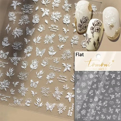 Pure White Lily Petals Flower Butterfly Branch Leaves Line Minimalist Self Adhesive Nail Art Decorations Sticker Manicure Decals (ONLINE ORDER ONLY)