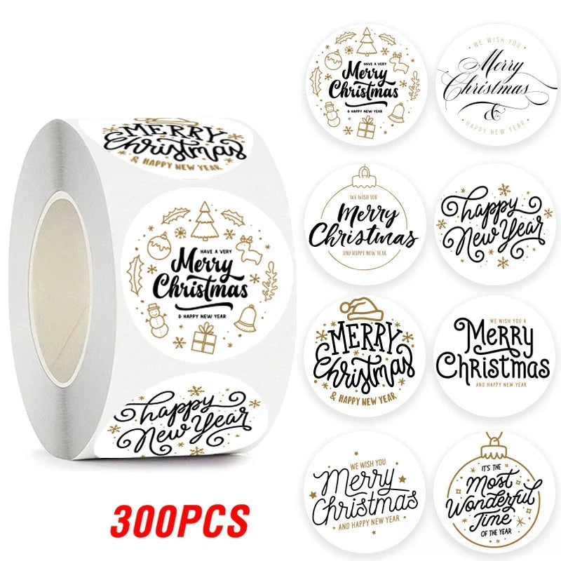 100-500pcs Merry Christmas Gift Decorative Stickers Round Thank You Labels Handmade Candy Biscuits Package Christmas Sticker (ONLINE ORDER ONLY)