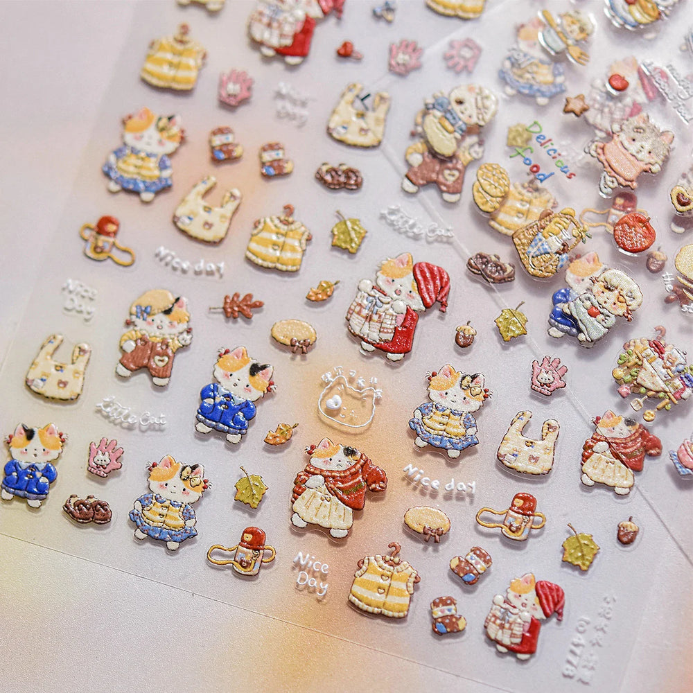 Sweater Glovesvacuum Cup Milk Fallen Leaves Kitten Adhesive Nail Art Stickers Warm Suitpinecone Kitchenware Cat Manicure Decals (ONLINE ORDER ONLY)