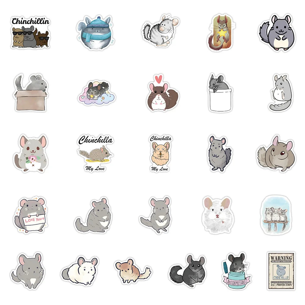 10/30/53PCS Chinchilla Cartoon Stickers Mouse Graffiti Sticker Animal Decoration Laptop Phone Guitar Car Bike Skateboard Decals (ONLINE ORDER ONLY)