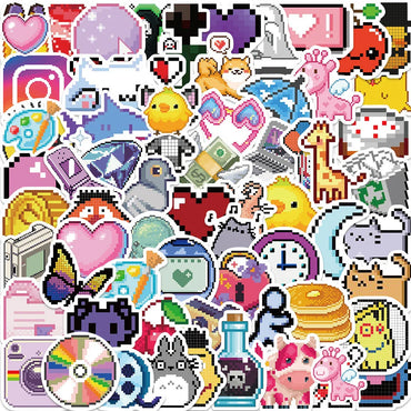 10/30/65PCS INS Style Cute Pixel Cartoon Aesthetic Stickers Laptop Phone Scrapbook Notebook DIY Luggage Graffiti Sticker Kid Toy (ONLINE ORDER ONLY)