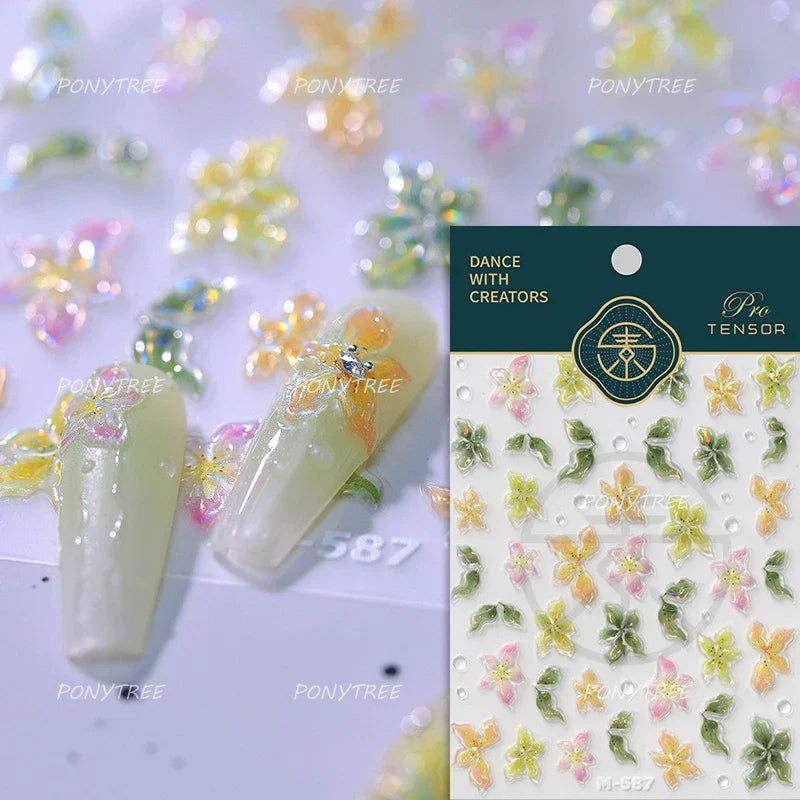 Shiny Cherokee Rose Golden Cherry Blossom Cherish Enjoy Flower Line Petal Delicate Self Adhesive Nail Art Sticker Manicure Decal (ONLINE ORDER ONLY)