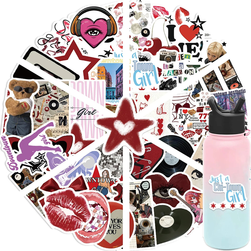 50pcs Cool Downtown Y2K Girls Stickers Decoration DIY Skateboard Laptop Phone Bike Graffiti Kids Toys Trend Cartoon Decals (ONLINE ORDER ONLY)