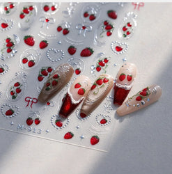 Lovely Red Seductive Strawberry Line Bowknot Love Heart Star Jelly Cherry Delicate Self Adhesive Nail Art Sticker Manicure Decal (ONLINE ORDER ONLY)