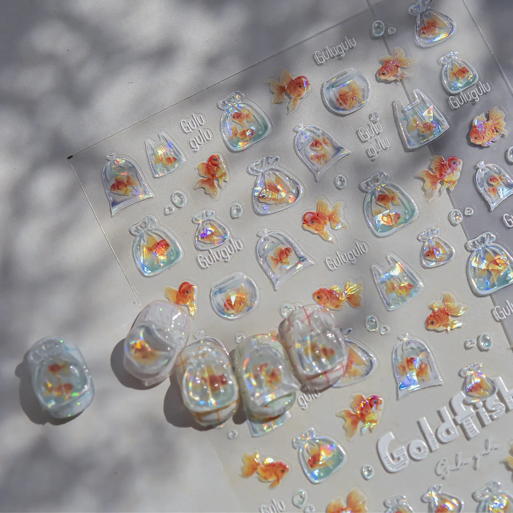 Sackful Starfish Goldfish Jellyfish Seahorse Bubbles Conch Ocean Whale Brocaded Carp Adhesive Nail Art Stickers Manicure Decals (ONLINE ORDER ONLY)