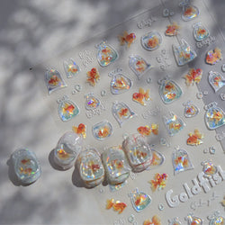 Sackful Starfish Goldfish Jellyfish Seahorse Bubbles Conch Ocean Whale Brocaded Carp Adhesive Nail Art Stickers Manicure Decals (ONLINE ORDER ONLY)
