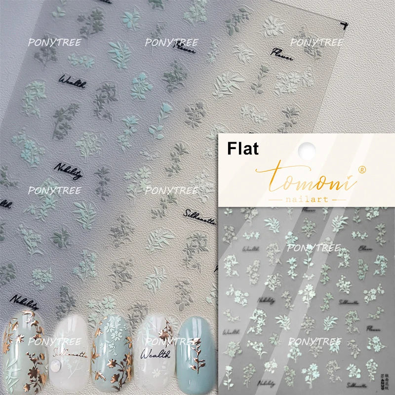Hazy Feeling Bluestar-Amsonia Hubristic Blue Star Flower Floral Print 5D Soft Embossed Adhesive Nail Art Sticker Manicure Decals (ONLINE ORDER ONLY)