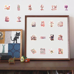 10/30/60PCS Cute Vintage Pink Stickers Graffiti Cartoon Decals DIY Waterproof Motorcycle Notebook Laptop Phone Bike Car Kids Toy (ONLINE ORDER ONLY)