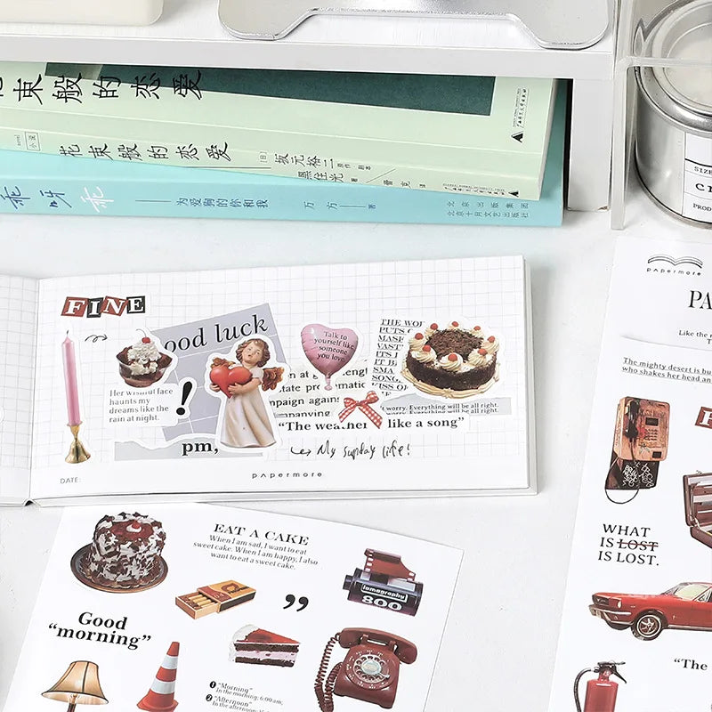 2Pc Ins Cute Retro Sticker Planner Collage Scrapbook DIY Material Decoration Stickers Personalized Art Supplies Stationery (ONLINE ORDER ONLY)