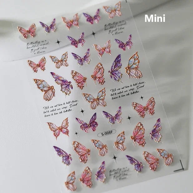 Charming Beautiful Black White Small Butterfly Flower Petal Love Heart Bowknot 5D Self Adhesive Nail Art Sticker Manicure Decals (Online Order Only)