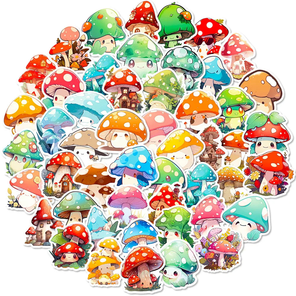 Kawaii Mushroom Stickers: 10/30/50/100pcs Aesthetic Decals for Laptop, Scrapbook, Phone, Suitcase, Kids Toy (ONLINE ORDER ONLY)