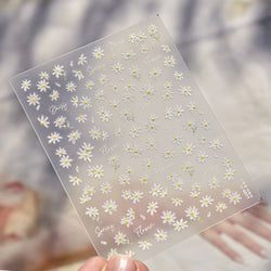 Cute Beige Yellow Pristine Fresh Daisy Flower 5D Shiny Soft Embossed Relief Charm Self Adhesive Nail Art Stickers Manicure Decal (ONLINE ORDER ONLY)