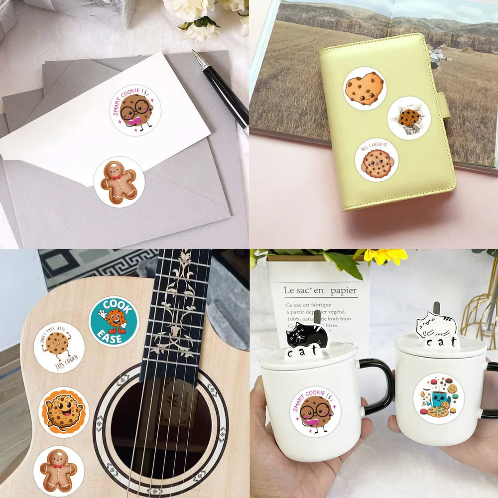 100-500pcs Cartoon Cookies Stickers for Yummy Dessert Sticker for Stationery Scrapbook Phone Art Bakery Sealed Label Decal (Online Order Only)