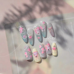 Pink Rose Flower Rambler Heart Bowknot Butterfly Shiny Soft Relief Adhesive Nail Art Stickers Romantic Spring 3D Manicure Decals (ONLINE ORDER ONLY)
