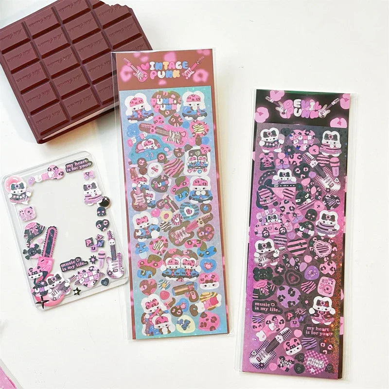 Korean ins Cute Punk Rock Bunny Stickers Hand Account Idol Card DIY Material Decorative Sticker Personalized Kawaii Stationery (Online Order Only)