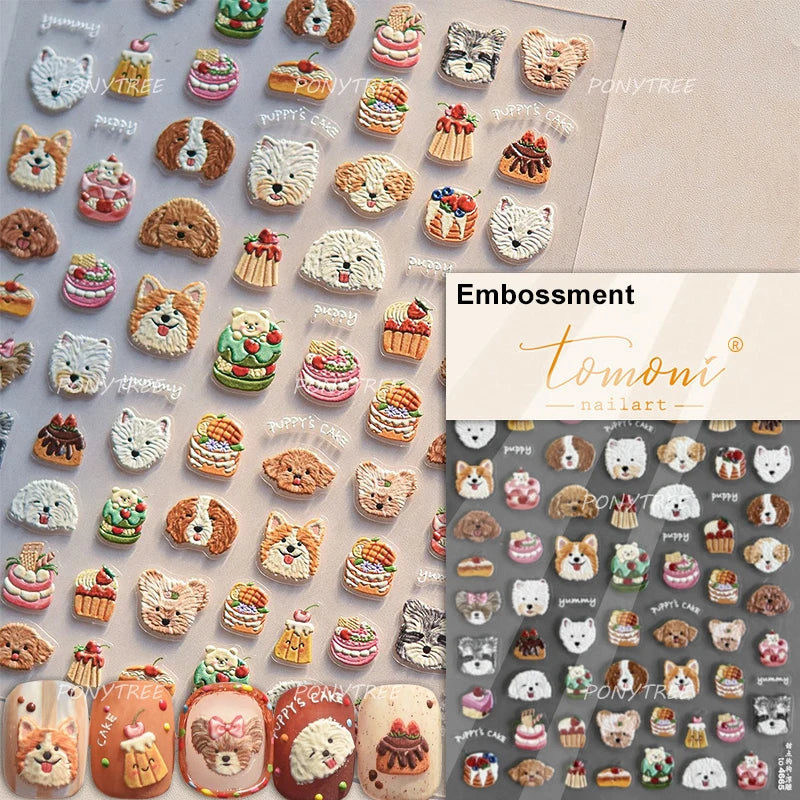 Lovely Dog Bone Bowknot Bread Graffiti Cake Cherry 3D Line Paw Adhesive Nail Art Stickers Cute Cartoon Manicure Decals Wholesale (ONLINE ORDER ONLY)