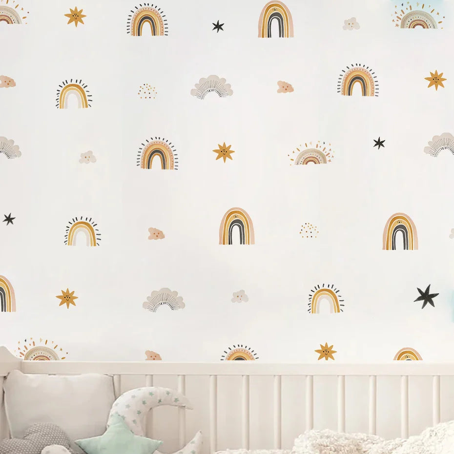 Boho Rainbow Hearts Stars Wall Stickers for Kids Nursery Room Decals PVC (Online Order Only)