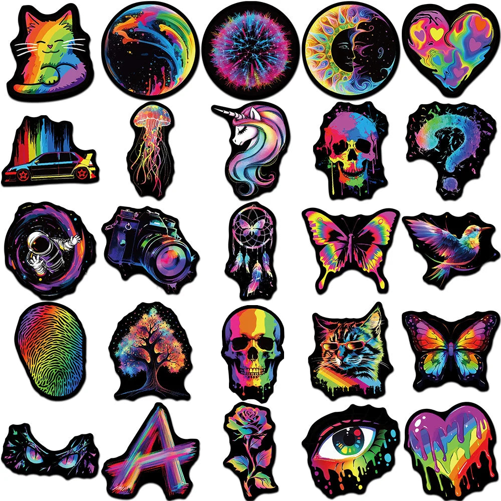 10/30/50pcs Cartoon Rainbow Cool Waterproof Stickers Aesthetic Decals DIY Laptop Suitcase Phone Car Decoration Sticker Kids Toys (Online Order Only)
