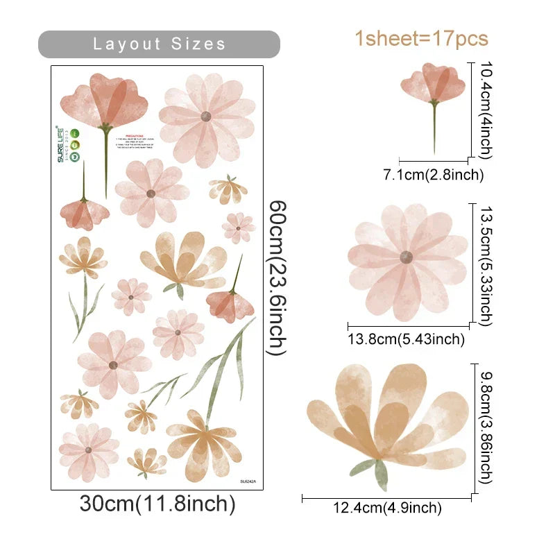 Boho Floral Wall Stickers Nursery Vinyl Decals Kids Room Decor (Online Order Only)