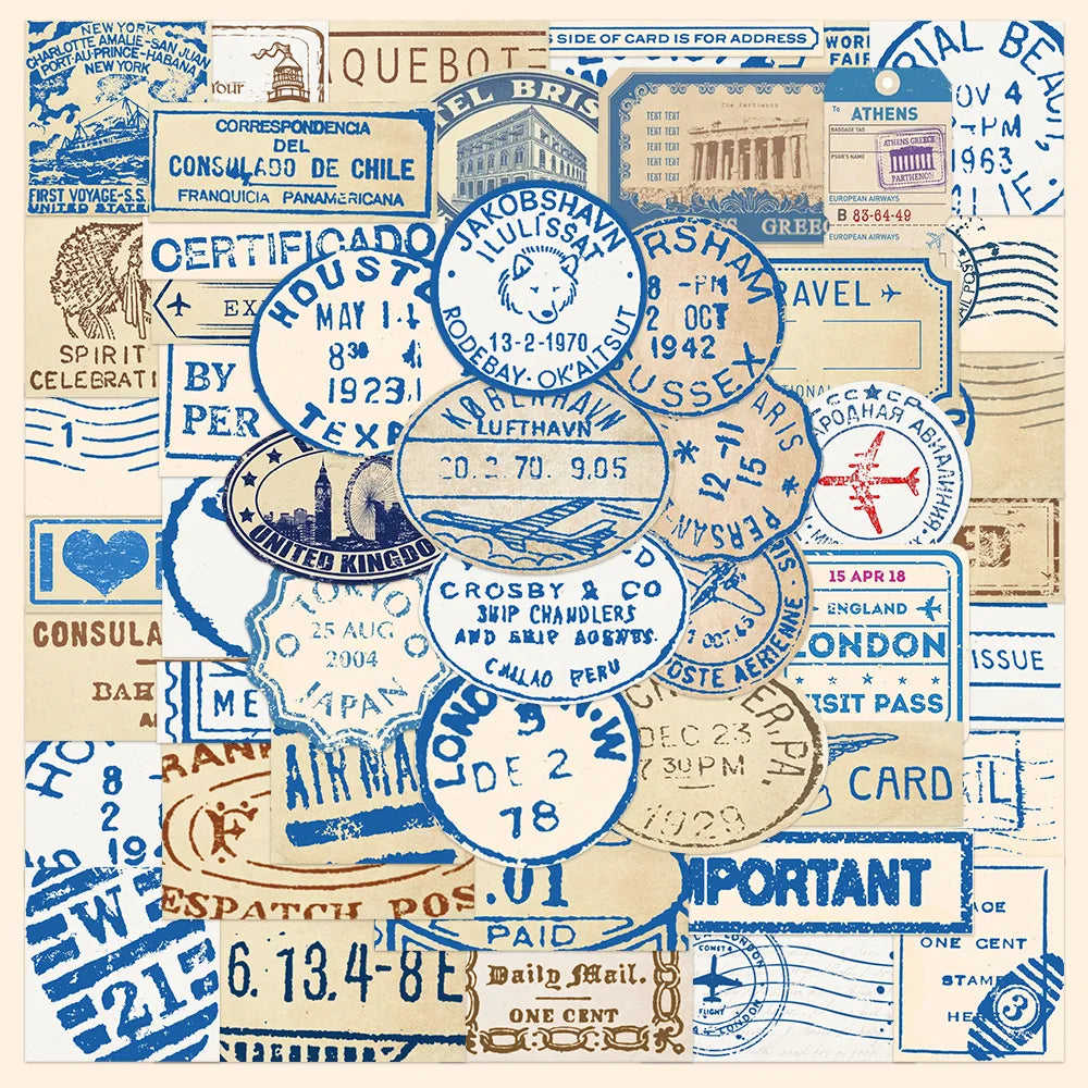 50pcs Travel Ticket Graffiti Stickers for Helmet, Wall, DIY Decoration Wholesale (Online Order Only)