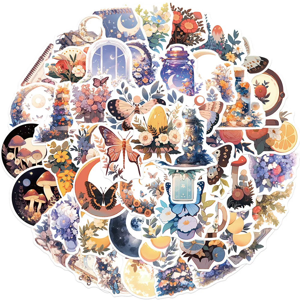 Mysterious Moon Cartoon Stickers Pack - Aesthetic Graffiti DIY Skateboard Phone Decals (ONLINE ORDER ONLY)