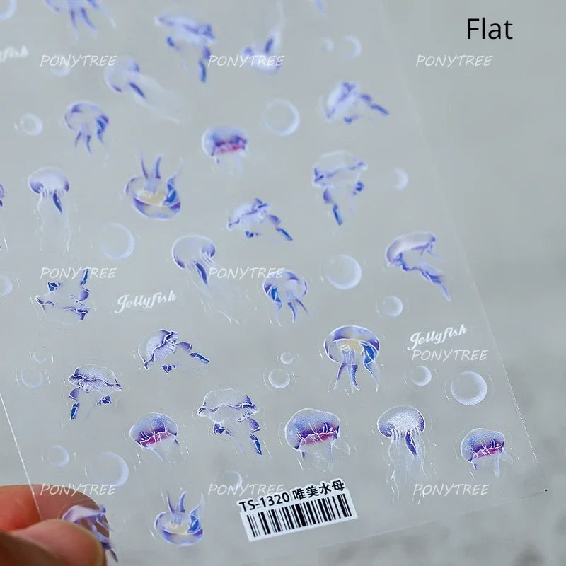 Marine Shell Starfish Ocean Elements Pearl Star Fishing Net Colourful Underwater Organisms 5D Nail Art Stickers Manicure Decals (Online Order Only)