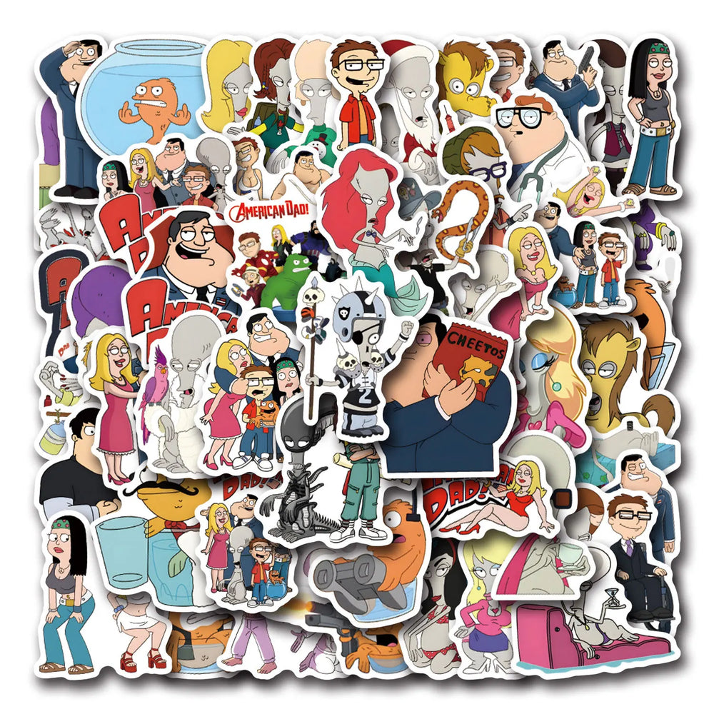 10/30/55PCS American Dad Cartoon Stickers Funny Animation Sticker DIY Luggage Laptop Guitar Car Bike Skateboard Decals Kids Toys (ONLINE ORDER ONLY)