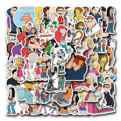 10/30/55PCS American Dad Cartoon Stickers Funny Animation Sticker DIY Luggage Laptop Guitar Car Bike Skateboard Decals Kids Toys (ONLINE ORDER ONLY)