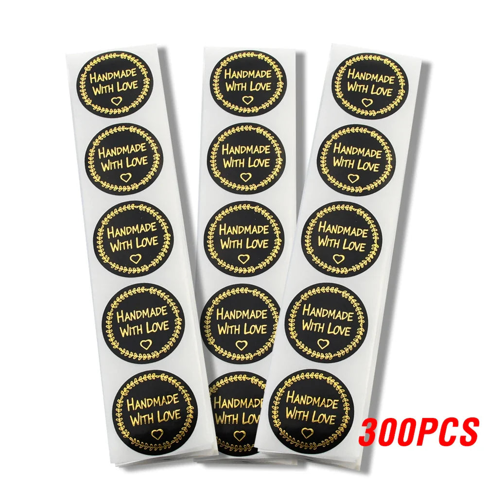 Handmade With Love Kraft Paper Stickers 100-500pcs 1inch Adhesive Labels Baking Wedding Decoration Party Decoration Sticker (Online Order Only)