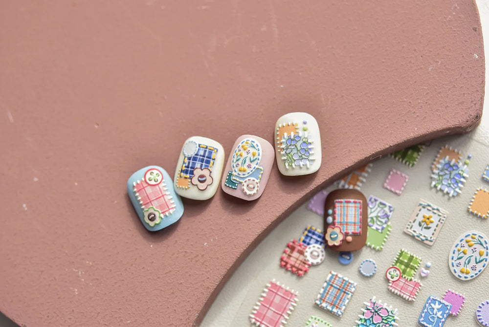 Button Rag Floral Print Flower Small Sticker Cloth Morning Glory Figure Pattern Thread Adhesive Nail Art Stickers Manicure Decal (ONLINE ORDER ONLY)