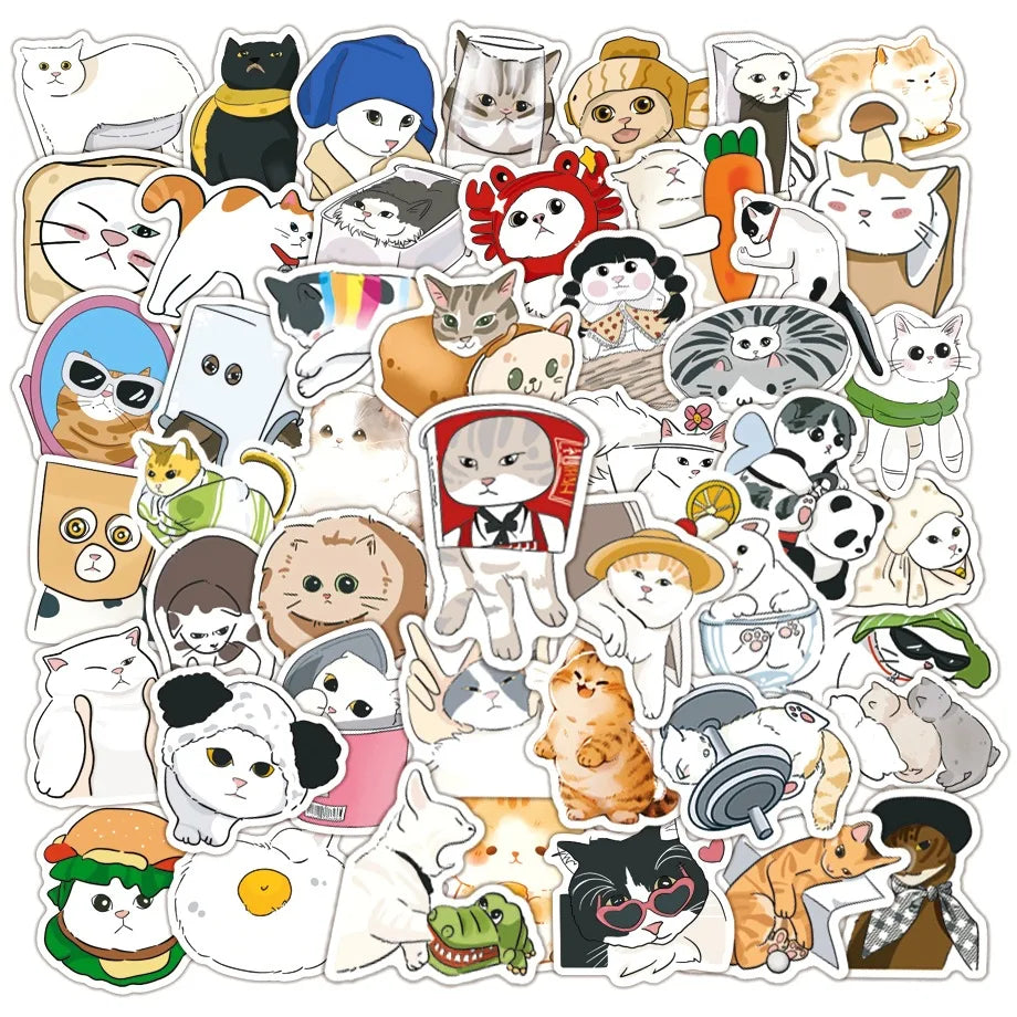 50pcs Cute Cat Stickers for Helmet, Wall, DIY Decoration with Storage Box (ONLINE ORDER ONLY)
