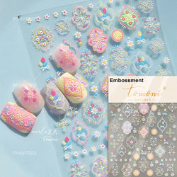 Chic Lavender Tulip Flower Bowknot Totem Center Symmetric Pattern Daisy Line Gird Self Adhesive Nail Art Stickers Manicure Decal (ONLINE ORDER ONLY)